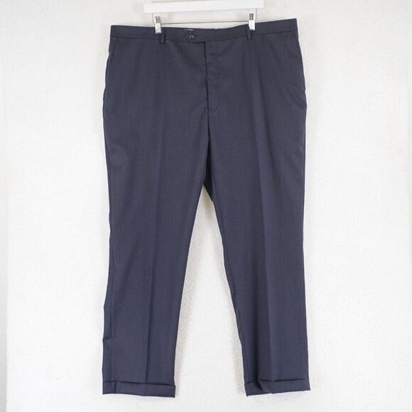 Hart Schaffner Marx Comfort Plus Dress Pants Blue Wool Flat Front‎ Cuffed 44/31 - Picture 1 of 6